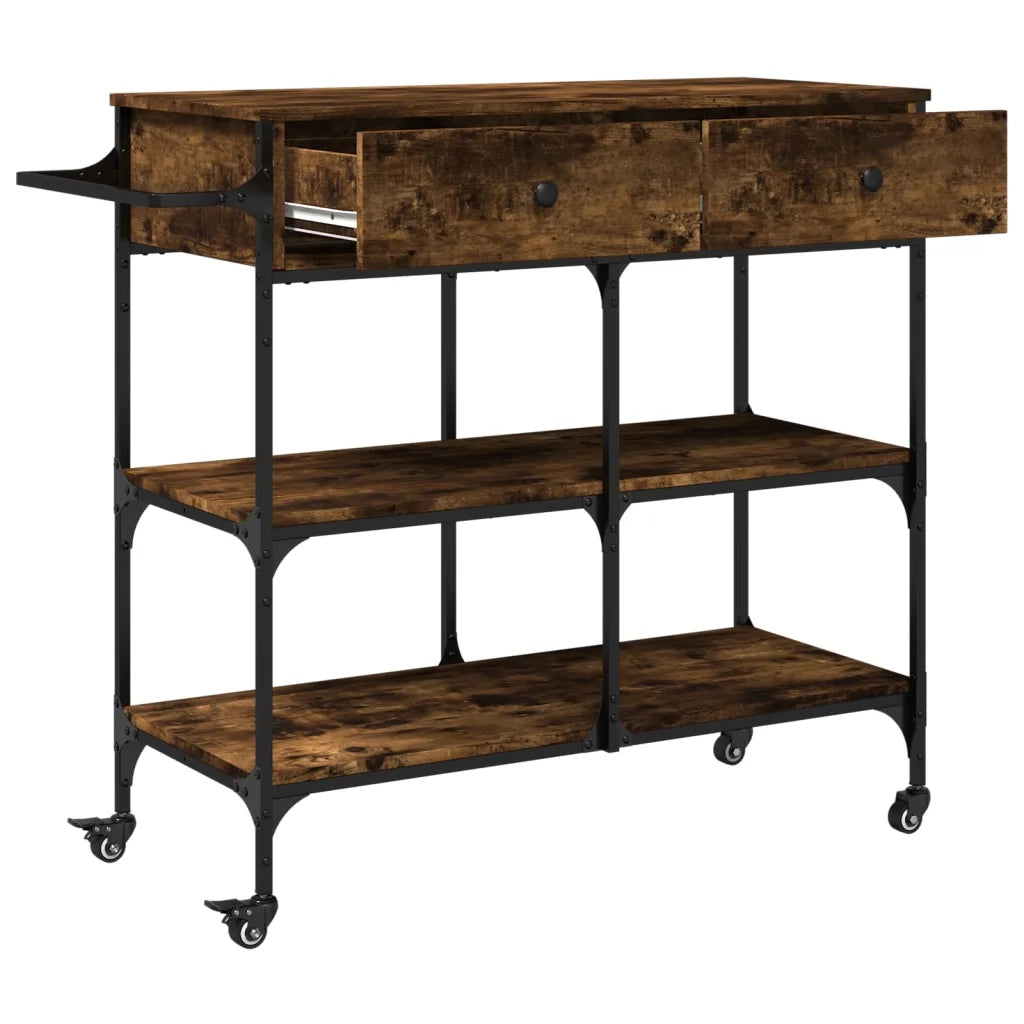 Carrello da Cucina Rovere Fumo 105x42x95 cm Legno Multistrato 842378
