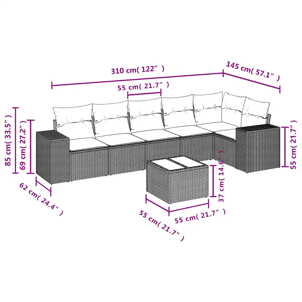 Set Divani da Giardino con Cuscini 7pz Nero Polyrattan 3222594