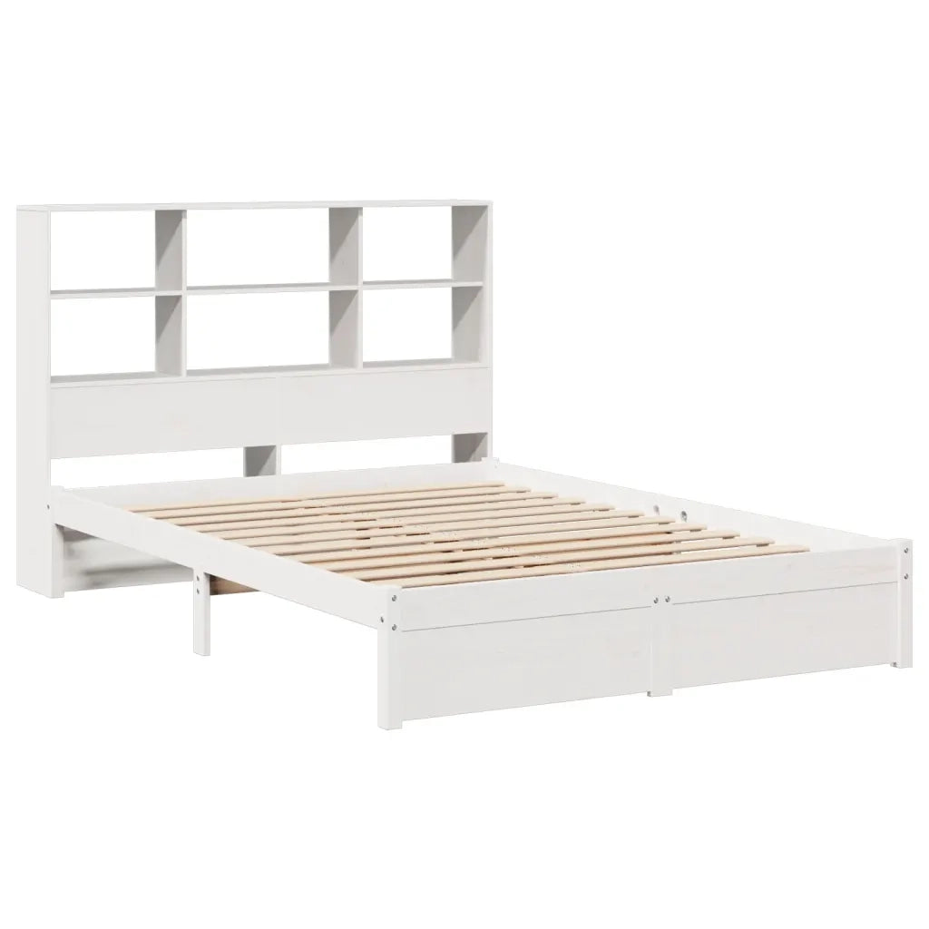 Letto Libreria senza Materasso-Struttura Letto con contenitore Bianco 160x200 cm Legno di Pino 589179