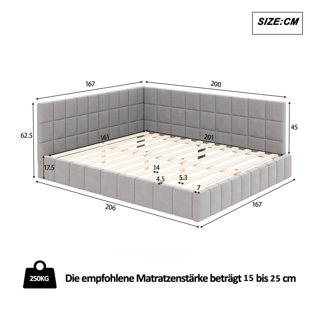 Letto imbottito 160x200 cm convertibile in divano in tessuto grigio