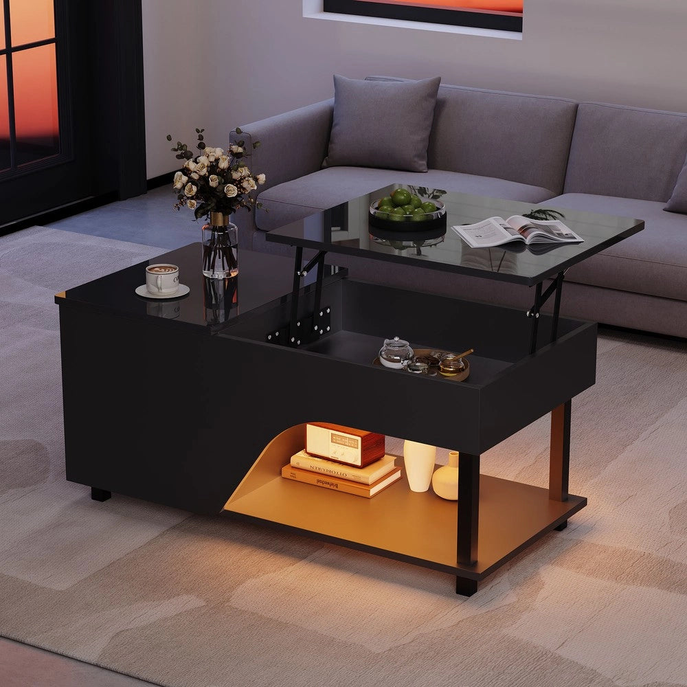 Tavolino da Salotto con LED e Vano Contenitore ¨C Xylo ¨C Nero Lucido 50x100x46