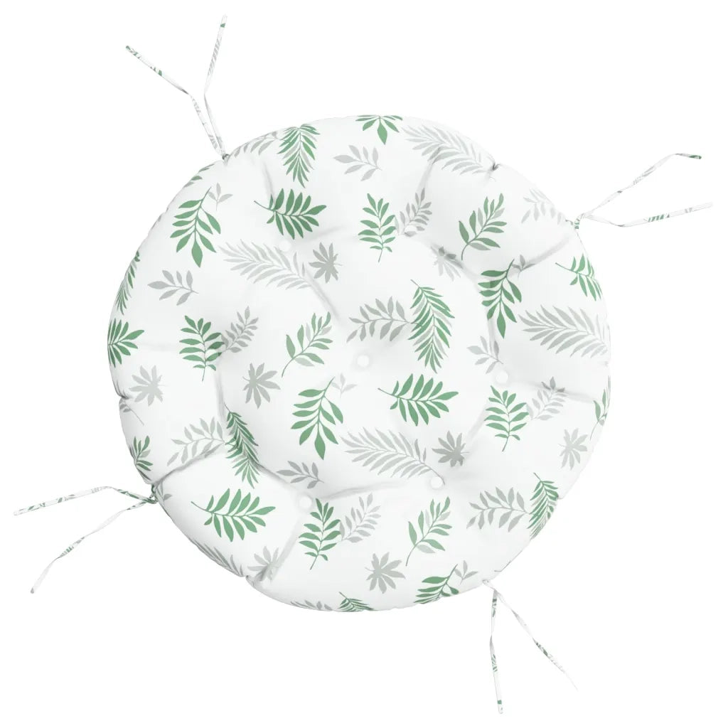 Cuscino Rotondo Motivo a Foglie Ø 60x11 cm in Tessuto Oxford