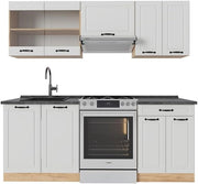 Cucina componibile R-Line, Casa di campagna bianca/quercia dorata, 200 cm, PL Antracite, adatto per l'espansione personalizzata tramite moduli aggiuntivi
