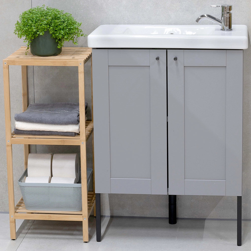 Scaffale a Colonna da Bagno 3 Ripiani Legno Bambù Armadio Organizer 33x32x77.5cm