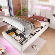 OKWISH Letto Singolo 90×200 cm con Contenitore, LED 16 Colori, USB e Controllo tramite App, senza Materasso, in Lino, Beige