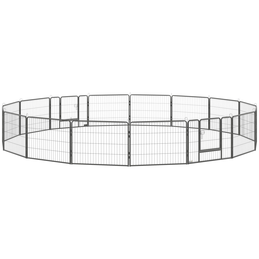 Recinto per Cani e Cuccioli con 16 Pannelli Modulabili e 2 Ingressi, 80x1.5x60cm