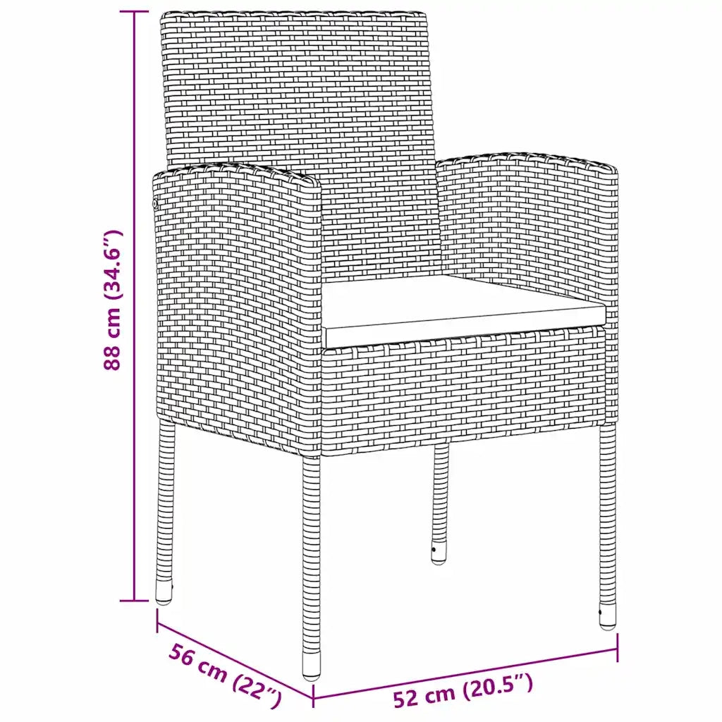 Set da Pranzo per Giardino con cuscino 5 pcs Nero polyrattan 3380066