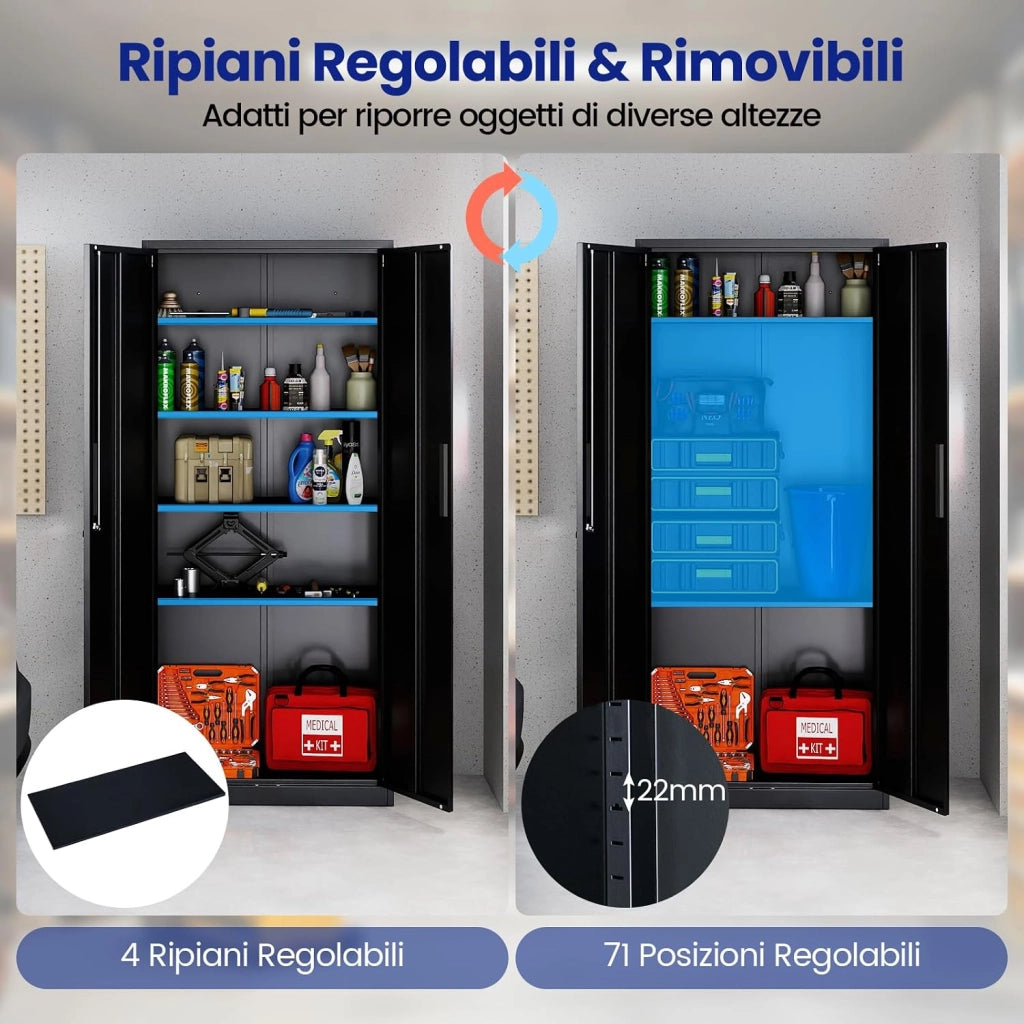 Armadio Portadocumenti, Armadio Multiuso con 2 Ante con Serratura e 4 Ripiani Regolabili, Armadio da Stoccaggio per Ufficio, Soggiorno e Scuola, 80 x 40 x 180 cm