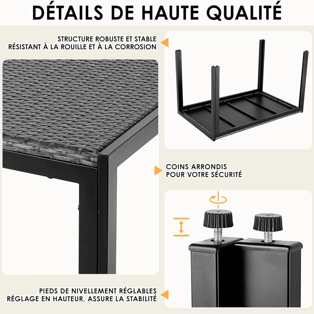 Tavolo da Giardino Rettangolare 4-6 Persone in PE Rattan e Metallo, 119x74 cm, Tavolo da Pranzo Esterno, Resistente alle Intemperie per Terrazza Balcone, Facile da Pulire,Grigio,4 PCS Gambe