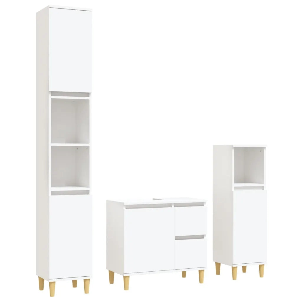 Set di Mobili da Bagno | Armadio da bagno 3 pz Bianco in Legno Multistrato