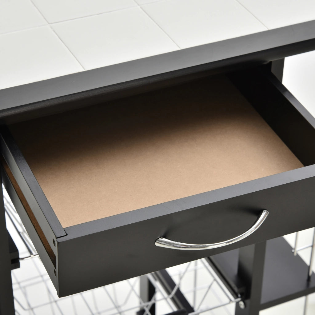 Carrello da cucina con ruote e cestini ¨C zephmum ¨C nero, bianco, legno, metallo, 4 cestini