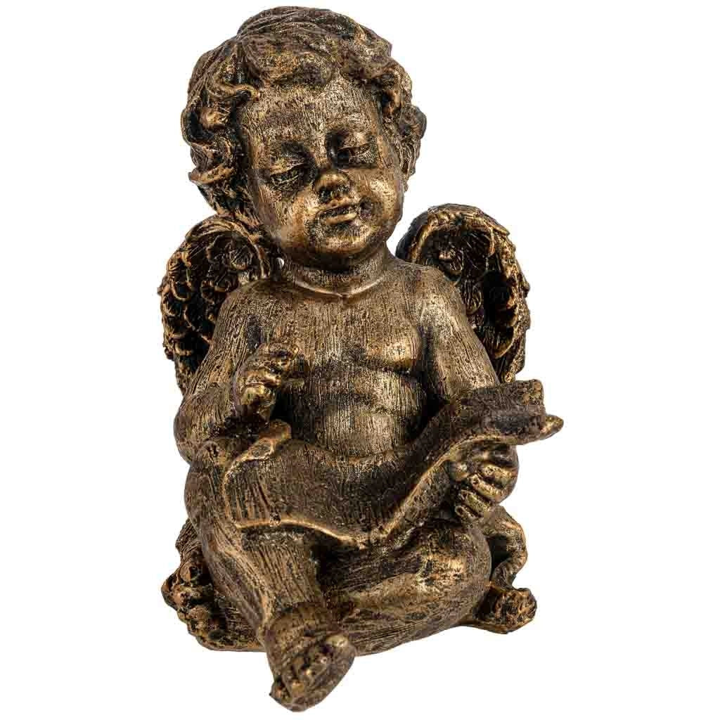Statuetta decorativa a forma di angelo in metallo placcato oro 16,5x13,5x19,5h cm