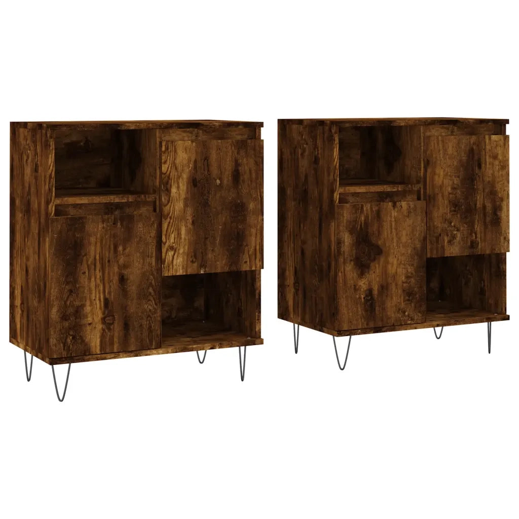 Credenze 2 pz | Madia | Buffet da pranzo | Armadio da pranzo Rovere Fumo in Legno Multistrato