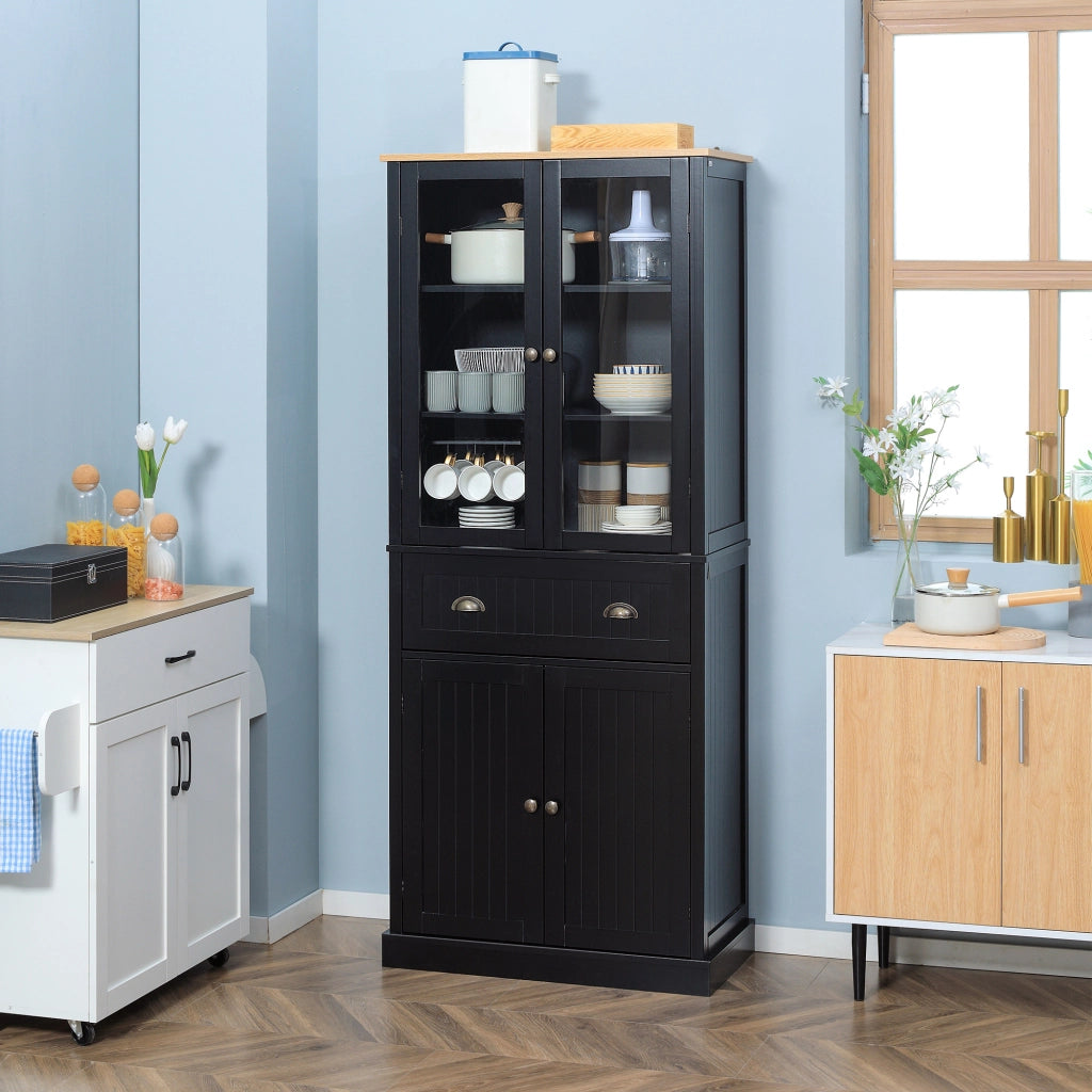 Buffet per cucina ¨C zephmum ¨C 4 ante, 2 vetrate, 1 cassetto, nero