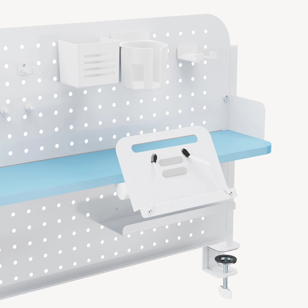 Organizzatore Sauda Pannello Forato da Scrivania con Morsetti 114x68 cm - Bianco/Azzurro [en.casa]