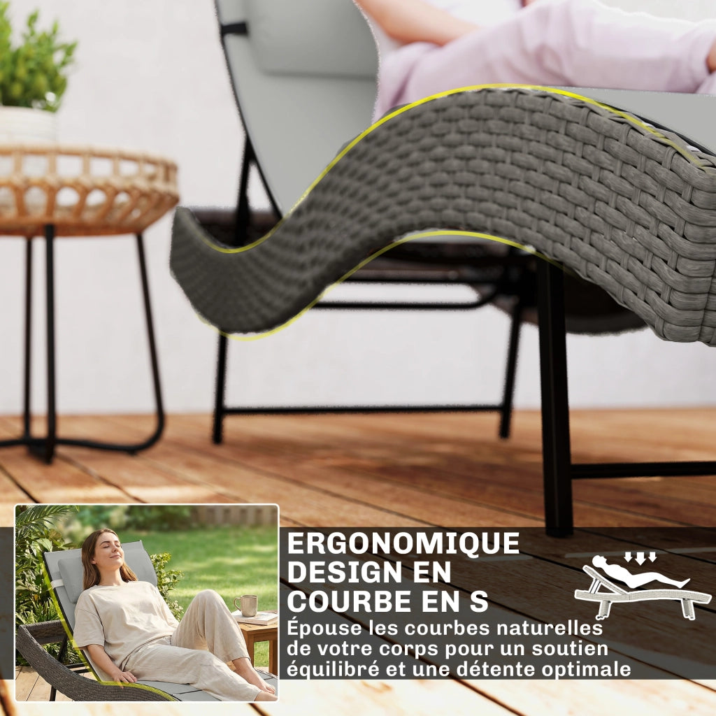 Chaise Longue da Esterno con Cuscino ¨C Zephmum ¨C Grigio, Polipropilene, 198x61x44 cm