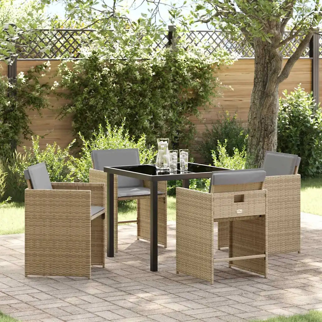 Set da Pranzo per Giardino 5 pcs Beige polyrattan