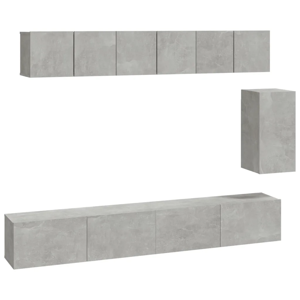 Set di Mobili Porta TV 6 pz-Set di 6 Credenza per TV Grigio Cemento in Legno Multistrato 774207