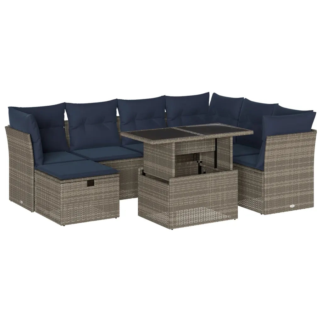 Set Divani da Giardino 8 pz con Cuscini Grigio in Polyrattan 3274681