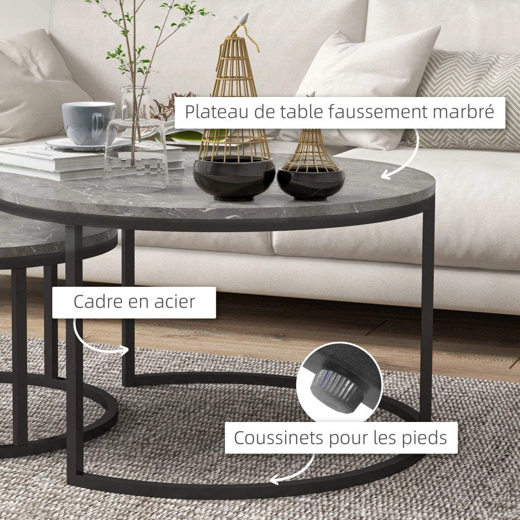 Tavolino da caff¨¨ gigogne ¨C zephmum ¨C grigio metallo effetto cemento