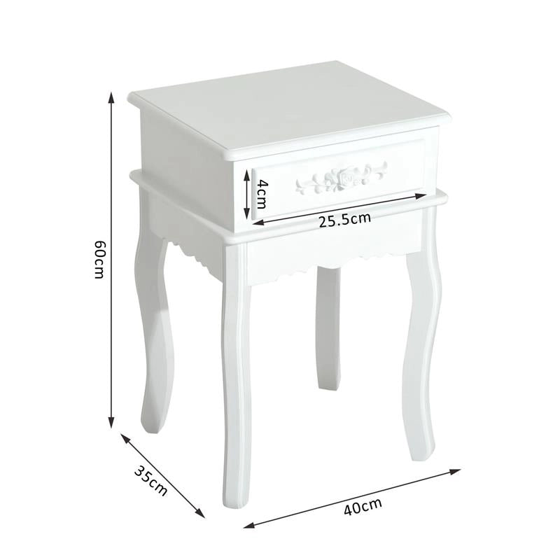 COMODINO CON CASSETTO IN LEGNO BIANCO 40 X 35 X 60 CM