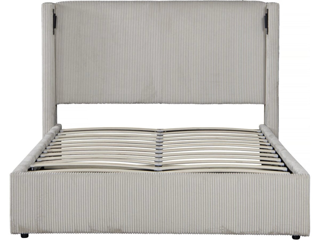 Letto matrimoniale in velluto a coste con cassettiera integrata e lampada "Cortina" - 160 x 200 cm - Beige