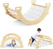 Arco da Arrampicata per Bambini, 2 in 1 Altalena ad Arco in Legno con Cuscino Morbido, Doppia Faccia, Ideale per Bambini 1+ Anni (Naturale)