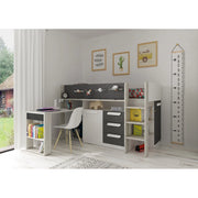 Letto a soppalco con scrivania estraibile 6020 colore bianco antracite