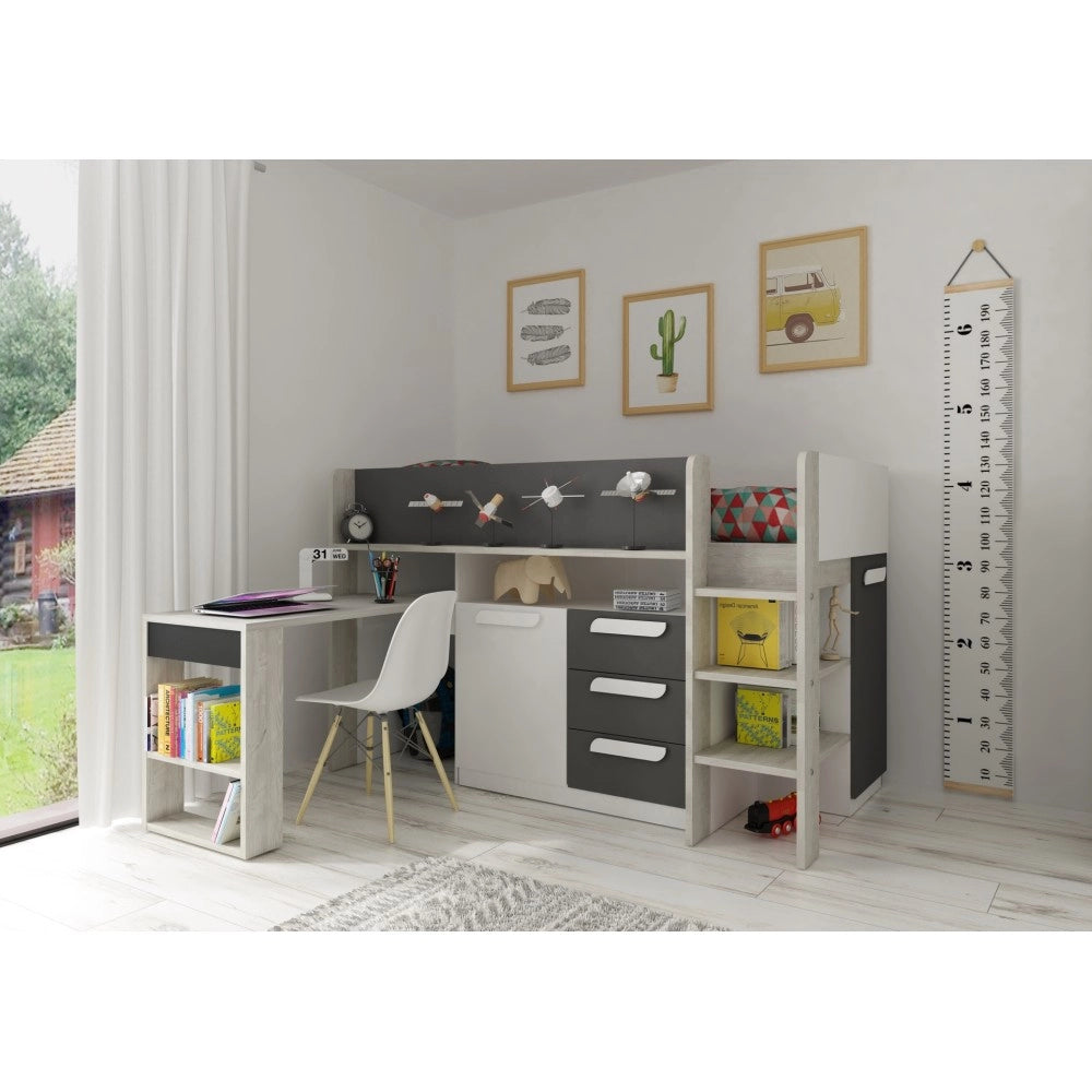 Letto a soppalco con scrivania estraibile 6020 colore bianco antracite