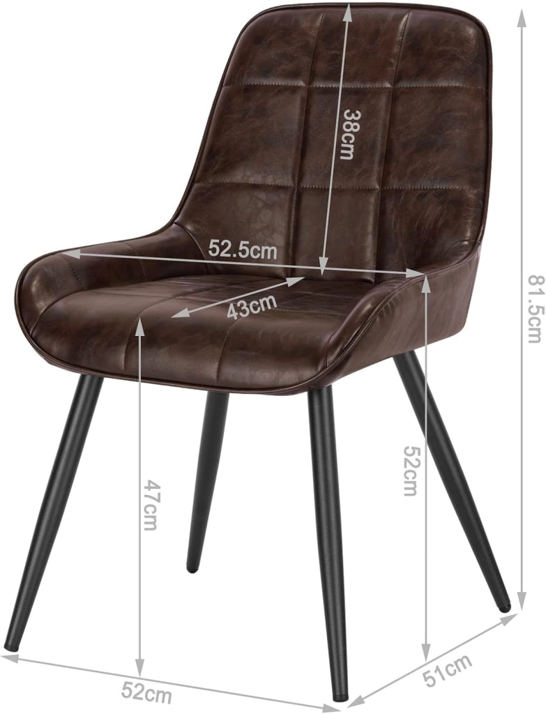 Set di 2 Sedie da Pranzo con Schienale Curvo, Sedie Ergonomiche in similpelle e Metallo, Poltroncina imbottita per Salotto, Ufficio, Camera da Letto, marrone scuro BH332dbr-2