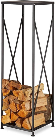 Raccoglitore di legno di faggio in acciaio con finitura a vernice a polvere 111x34x34 cm - raccoglitore di legno di faggio nero
