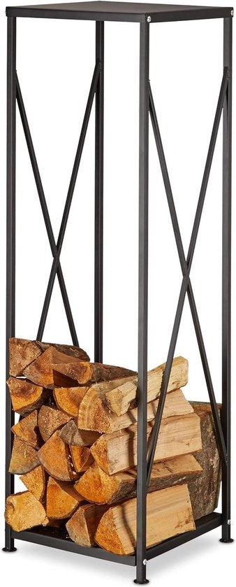 Raccoglitore di legno di faggio in acciaio con finitura a vernice a polvere 111x34x34 cm - raccoglitore di legno di faggio nero