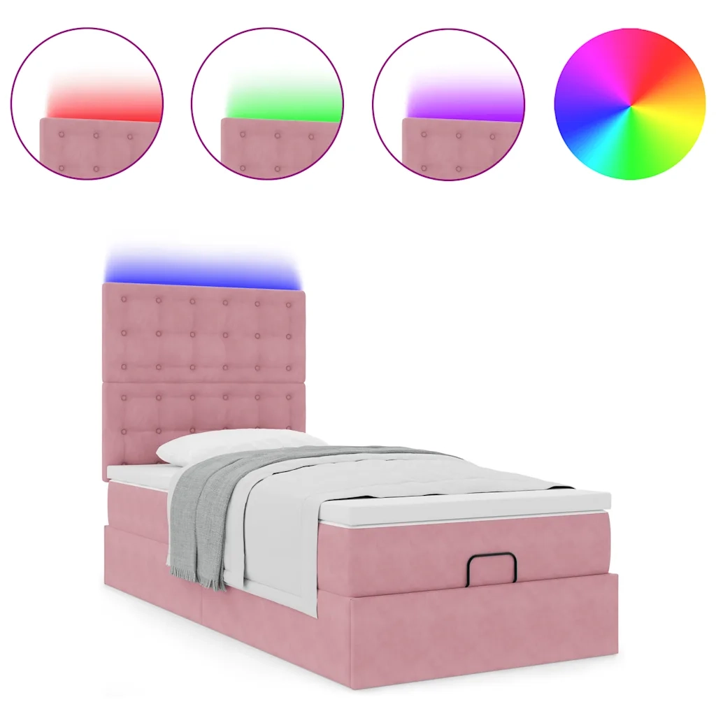 Struttura Letto Pouf con Materassi Rosa 100x200 cm Velluto 3314449