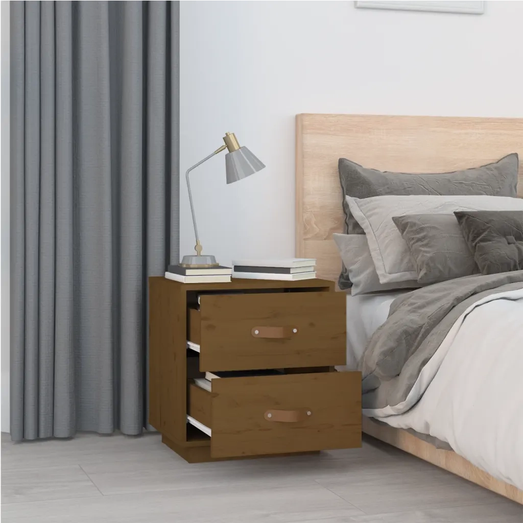 Comodino Marrone Ambrato 40x34x45 cm in Legno Massello di Pino 818331