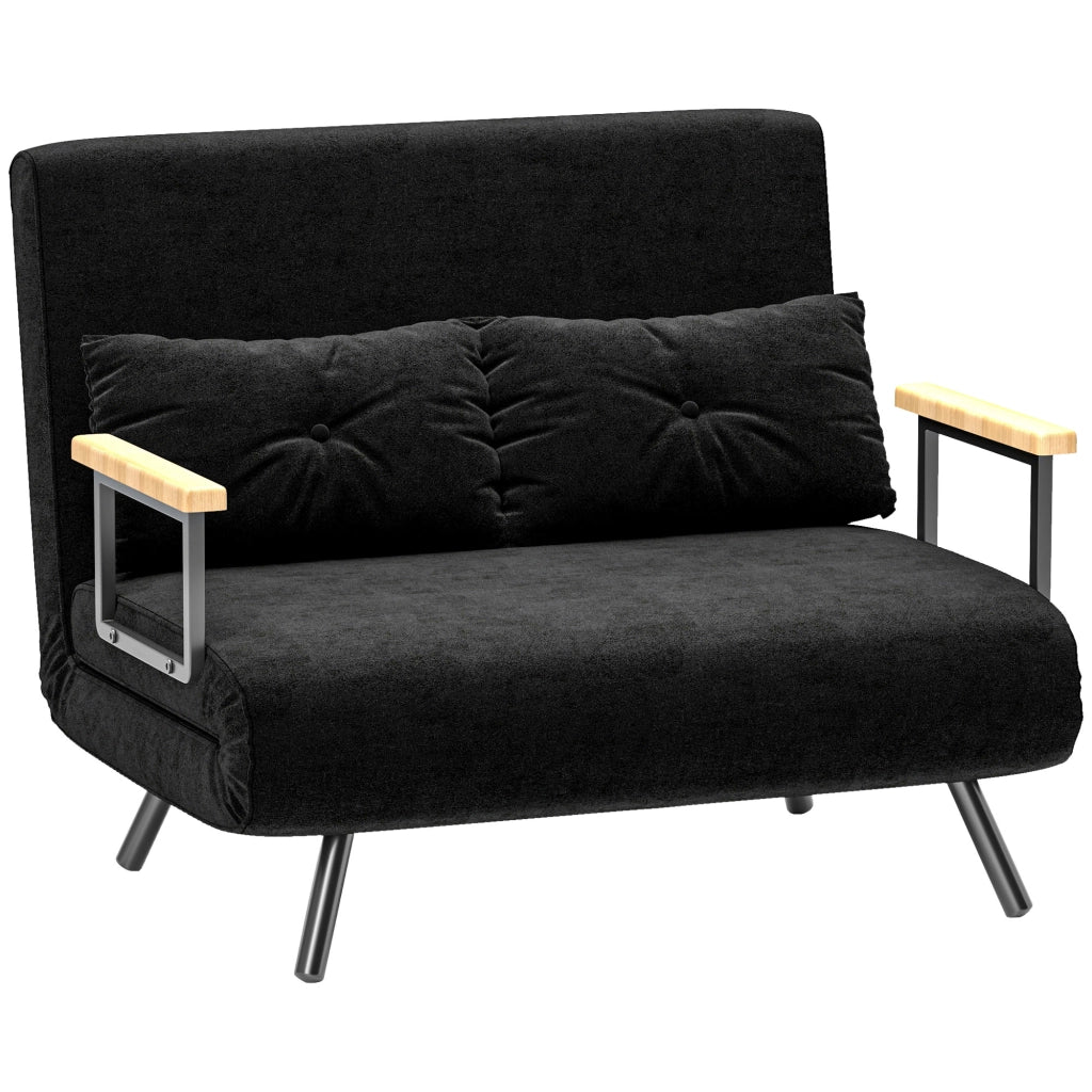 Divano Letto 3 in 1 in Tessuto Effetto Velluto con Schienale Regolabile e 2 Cuscini, 102x73x81 cm, Nero