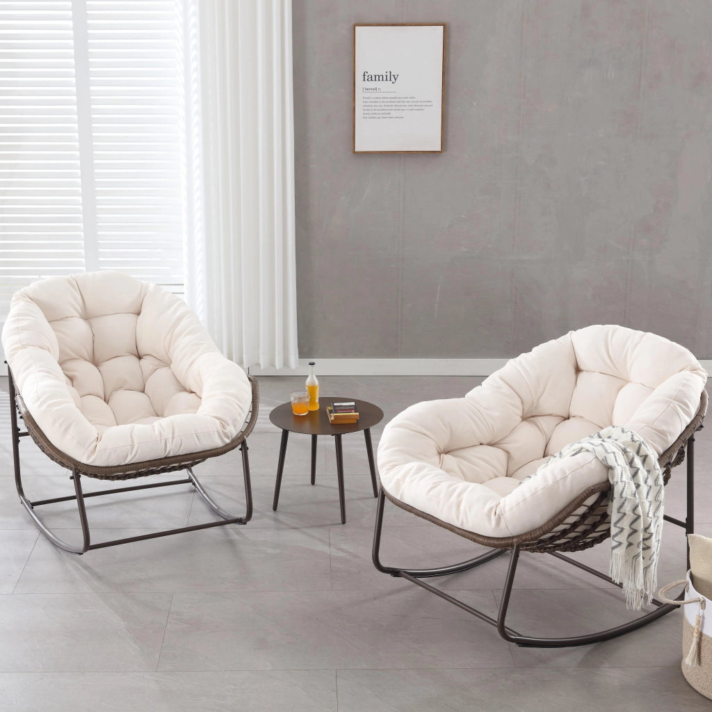Poltrona a dondolo da esterno a uovo con cuscino spesso; acciaio bianca 78 × 106 × 90 cm