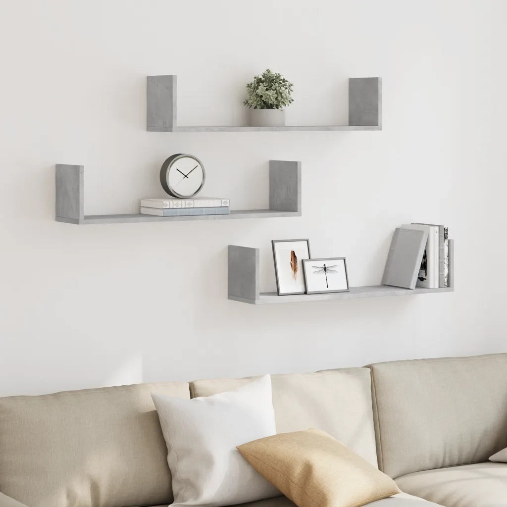 Mensole a Parete 3pz Grigio Cemento 80x18x18 cm in Truciolato 853293