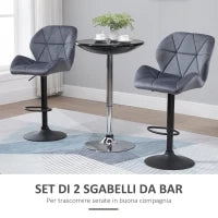Set 2 Sgabelli da Bar con Altezza Regolabile Base in Metallo Seduta in Velluto, Sgabelli Cucina Alti Girevole con Schienale e Poggiapiedi, 51.5x57.5x93-114.5cm, Grigio