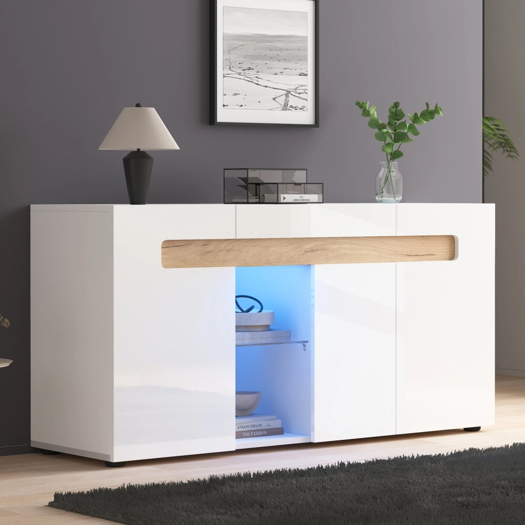 Sideboard 3 ante con LED controllato da app, 140x40x70 cm