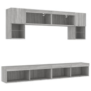 Mobile TV multimediale scaffale TV credenza mobile TV sala da pranzo soggiorno camera da letto con illuminazione a LED 6 pezzi legno ingegnerizzato Sonoma grigio 02_0029463