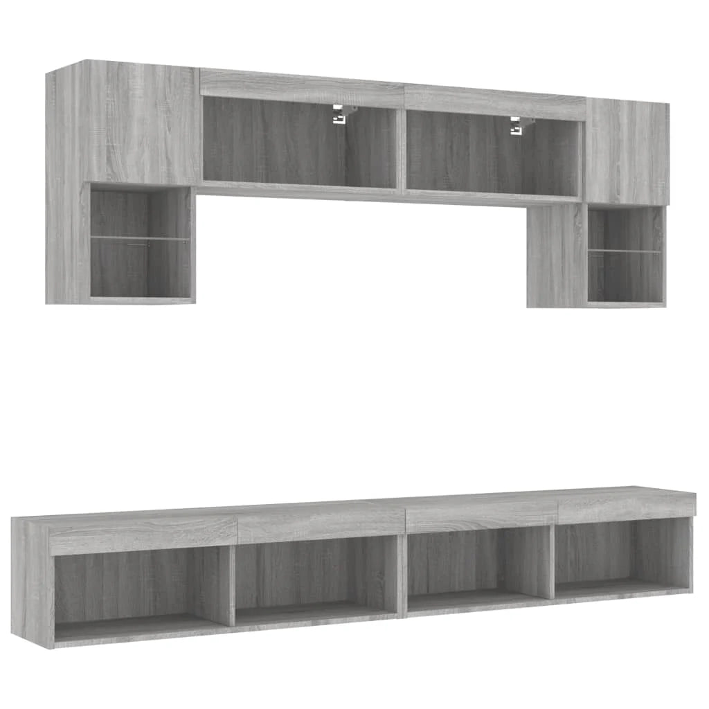 Mobile TV multimediale scaffale TV credenza mobile TV sala da pranzo soggiorno camera da letto con illuminazione a LED 6 pezzi legno ingegnerizzato Sonoma grigio 02_0029463