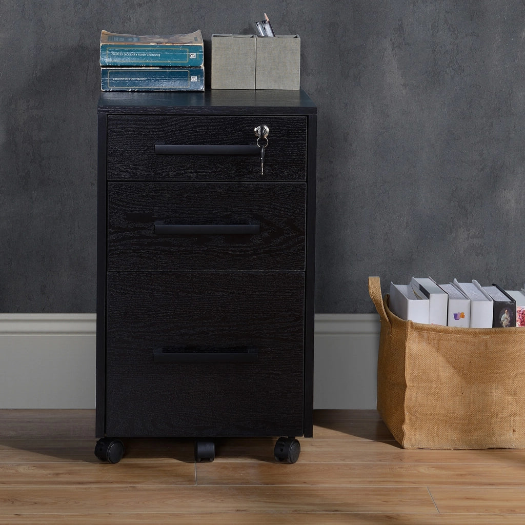 Scrivania con cassetti ¨C zephmum ¨C 3 cassetti, MDF, nero