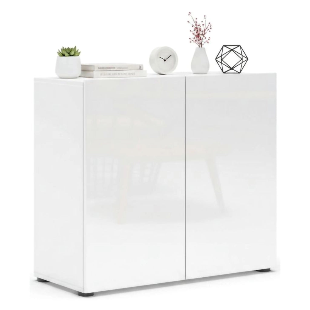 Credenza Ortoclasio, Buffet da soggiorno, Madia da salotto, Dispensa da cucina, Made in Italy, 90x38h79 cm, Bianco lucido