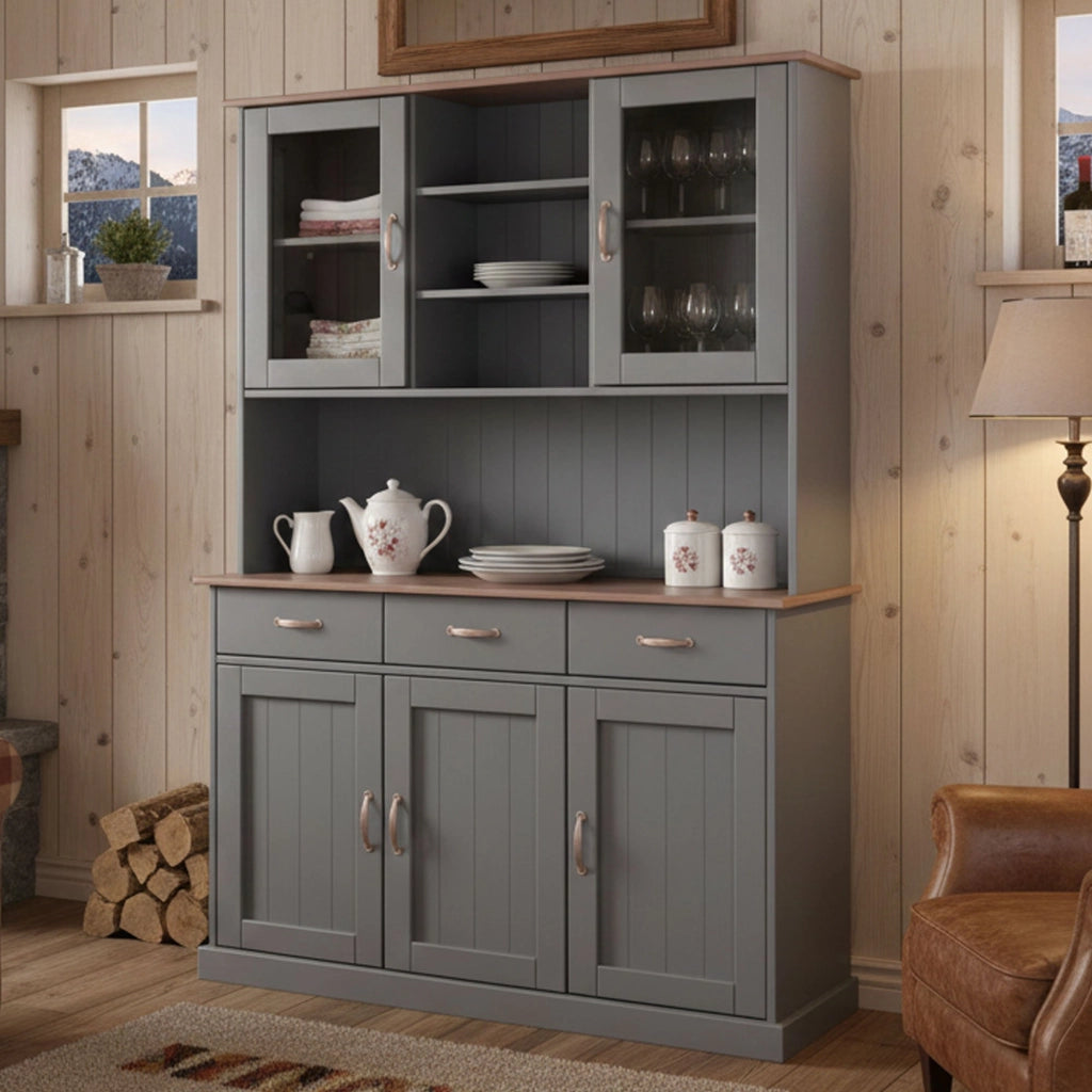 Madia Castana, Credenza 3 Cassetti, 131x45x191h cm Grigio