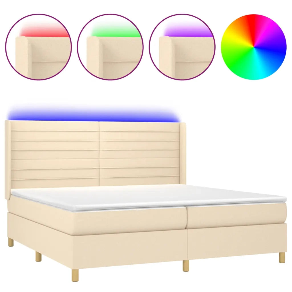 Letto a Molle Materasso e LED bianco 200x200cm in Tessuto
