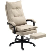 Sedia da Ufficio Massaggiante con Altezza Regolabile, Schienale Reclinabile e Poggiapiedi Integrato, Beige