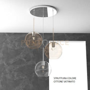 SOSP. OTTONE SAT. TONDA 3 LUCI VETRI TUTTI GRANDE (1 X TRASPARENTE + 2 X AMBRA) 1155OS-S3 TG-TA