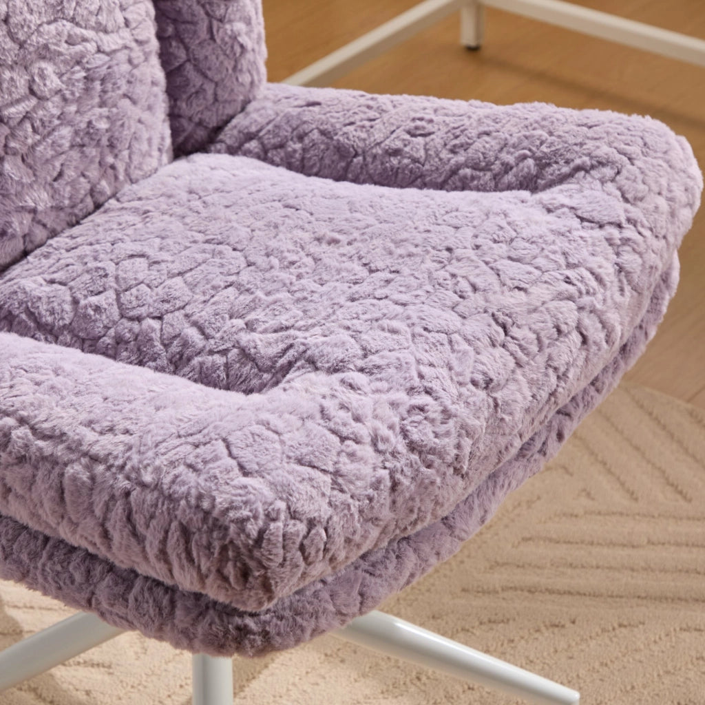 Chaise de bureau girevole con altezza regolabile e inclinazione, seduta ampia in pelliccia sintetica viola
