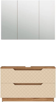 Set di mobili da bagno Lotta, Rovere/cashmere con struttura in piastrelle, 2 parti