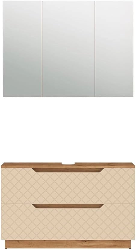 Set di mobili da bagno Lotta, Rovere/cashmere con struttura in piastrelle, 2 parti